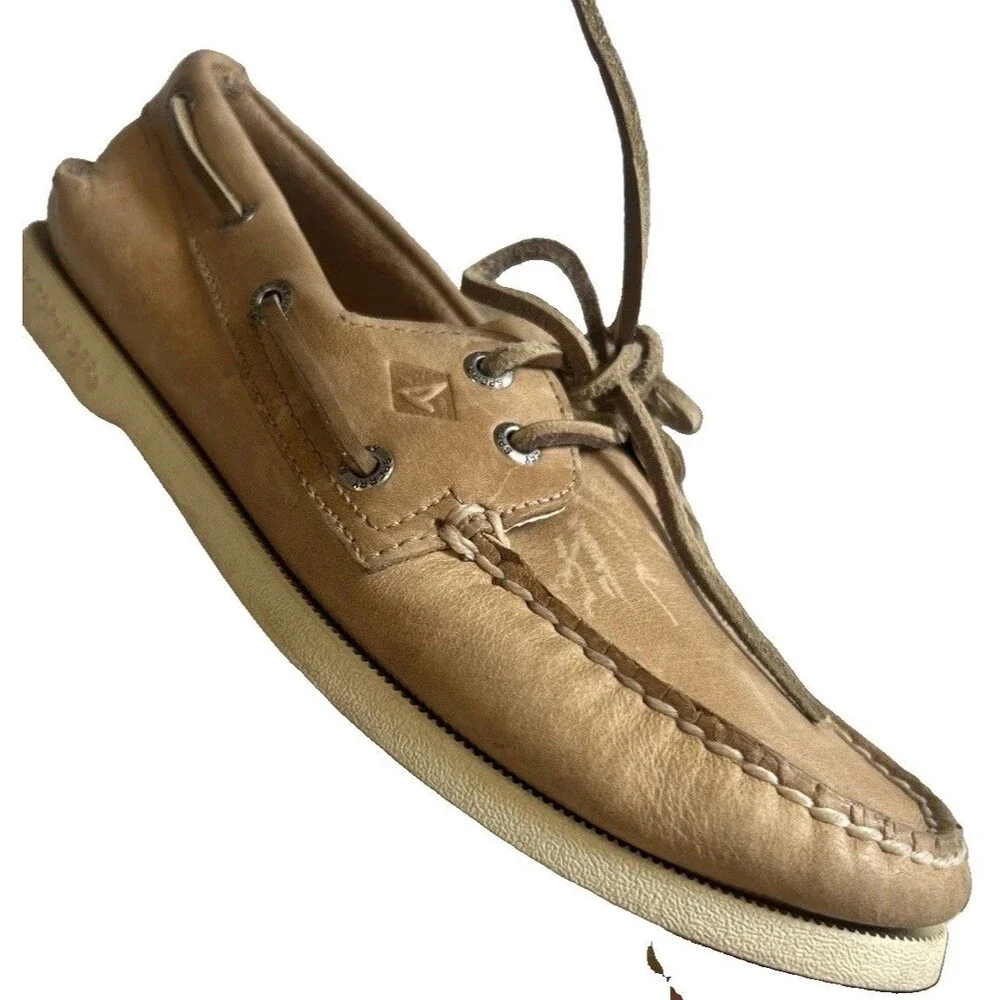 Sperry Top-Sider Men’s 8.5M  Authentic Original Tan Leather 2 Eye Boat Shoes